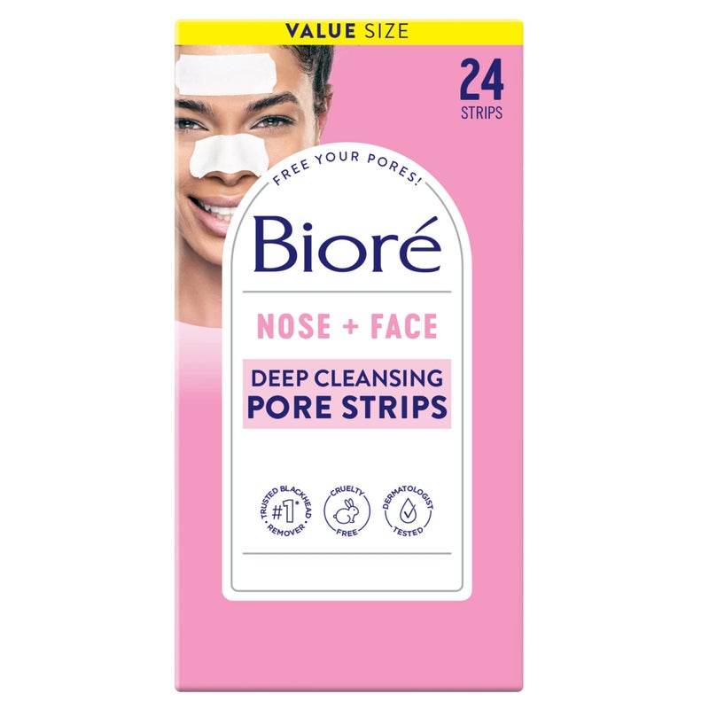 Bioré Bior NoseFace Blackhead Remover Strips Deep Cleansing Strips for Nose Chin or Forehead Instant Blackhead Removal and Pore Unclogging Oilfree NonComedogenic Use Value Size 24 Count