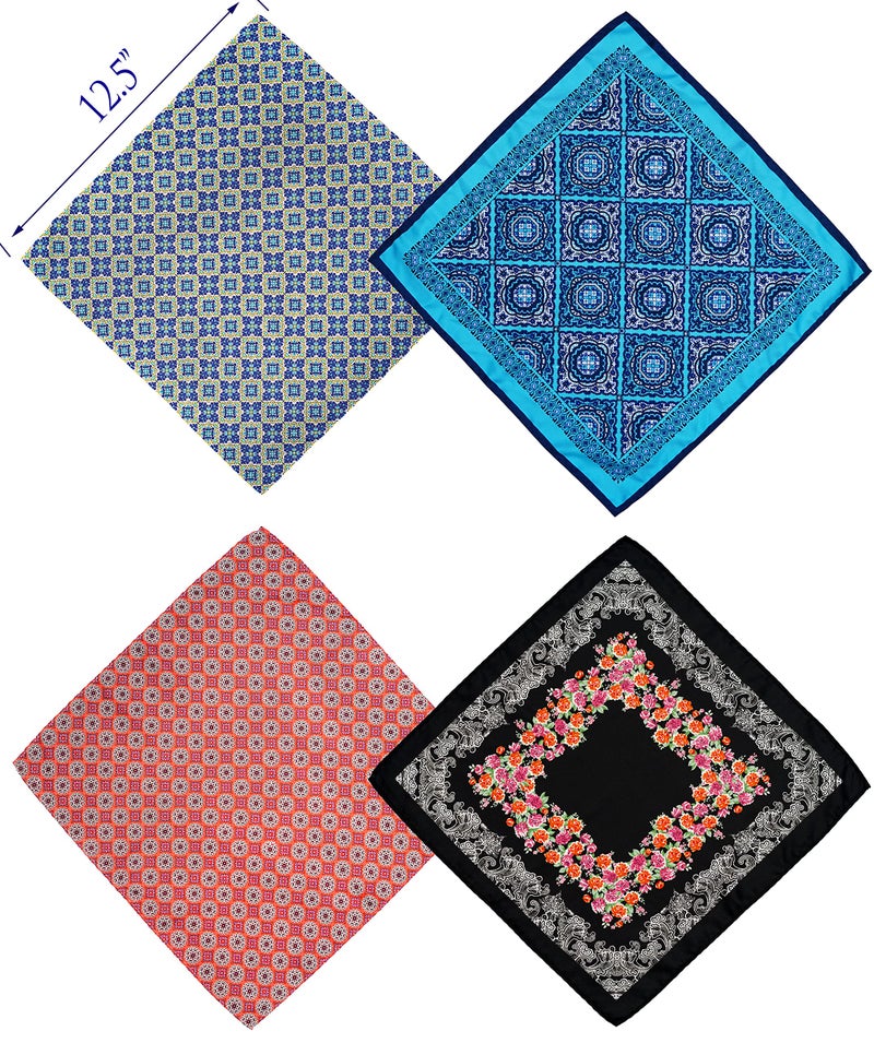 ZENXUS Printed Pocket Squares 8-Pack, plus 3 Folds Holder, Penetrating Printed Men's Handkerchiefs, Sewn by Hand - Image 3