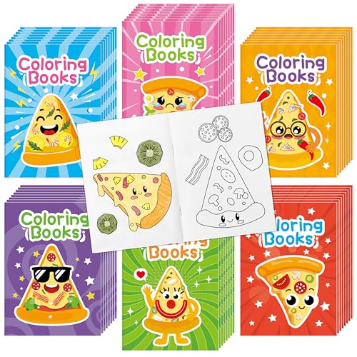JAPBOR Pizza Coloring Book 24PCS Mini Pizzas Themed Color Books Bulk for Kids Party Favors Delicious Pizza Small Painting Pages for Birthday Gifts Class Drawing Colouring Game Goodie Bags Fillers - Image 1