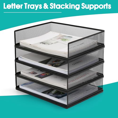 AZFUNN Wire Mesh Letter Trays Paper Tray Desk File Organizer, 2 Pack Stackable Metal Front-Load Documents Tray for Office Supplies File (Transverse) - Image 3