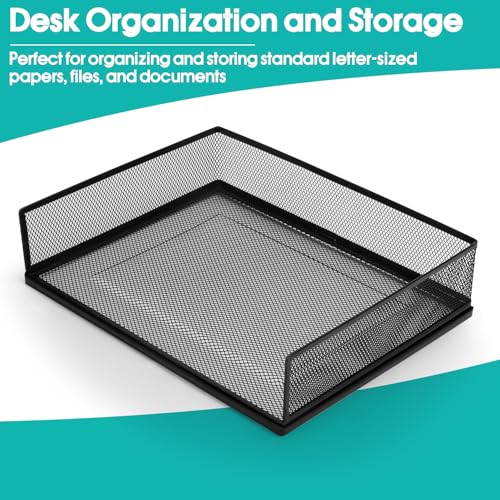 AZFUNN Wire Mesh Letter Trays Paper Tray Desk File Organizer, 2 Pack Stackable Metal Front-Load Documents Tray for Office Supplies File (Transverse) - Image 5