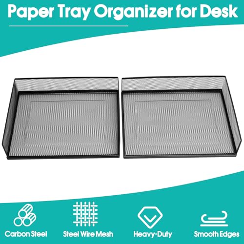 AZFUNN Wire Mesh Letter Trays Paper Tray Desk File Organizer, 2 Pack Stackable Metal Front-Load Documents Tray for Office Supplies File (Transverse) - Image 4