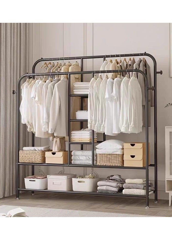 SHEE ONE Metal Clothes Stand – Size 150×150×30 cm | Open Wardrobe Organizer with Hanging Rails and Multi-Shelf Storage | Modern Metal Closet for Small Spaces | Clothing Rack with Strong Hangers | Heavy-Duty Rust-Resistant Storage Rack - Image 1