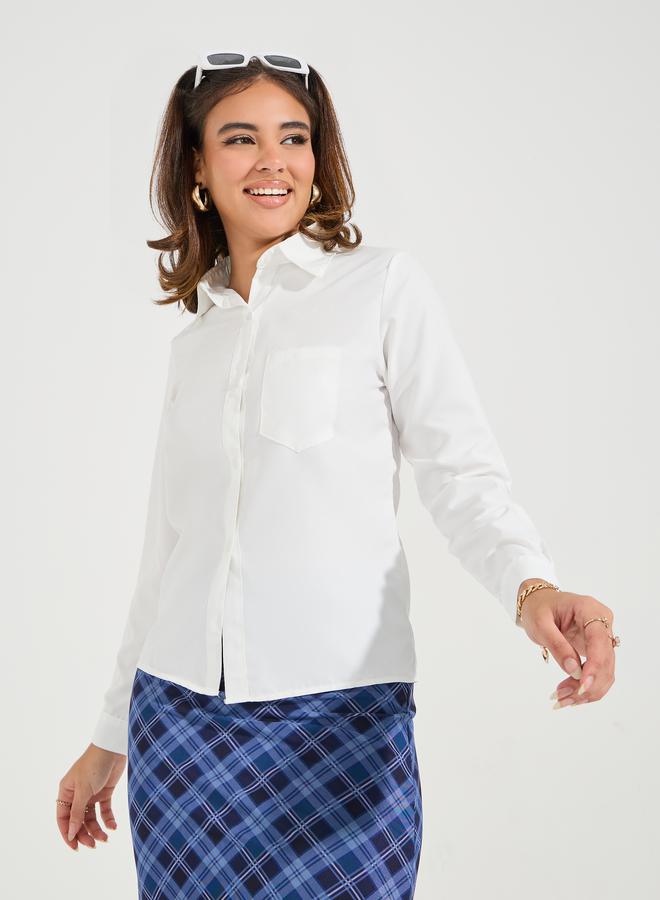 تايك تو بلوزة سادة بقصة عادية وازرار - Image 3