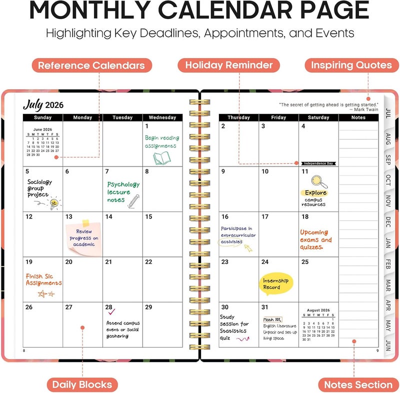 Taja Planner 2026-2027, Academic Year Weekly and Monthly Calender Planner, from Jul 2026 - Jun 2027, Spiral Bound School Planning Book, Perfect for Teacher, Student, Women & Men, A5 (6.3" x 8.5"), Midnight - Image 2