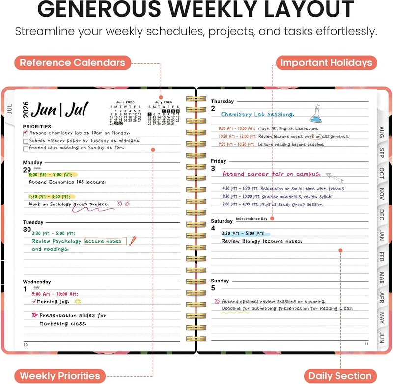 Taja Planner 2026-2027, Academic Year Weekly and Monthly Calender Planner, from Jul 2026 - Jun 2027, Spiral Bound School Planning Book, Perfect for Teacher, Student, Women & Men, A5 (6.3" x 8.5"), Midnight - Image 3