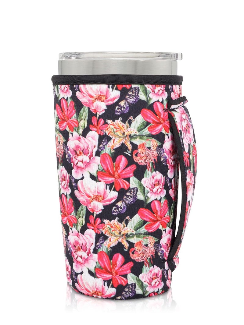 AJLTPA Neoprene Insulated Sleeves Cup Holder with Handle for 20oz Tumbler Cups  Reusable Iced Coffee Sleeve Compatible with Starbucks Trenta  Dunkin Large  more(Floral Prints) - Image 1