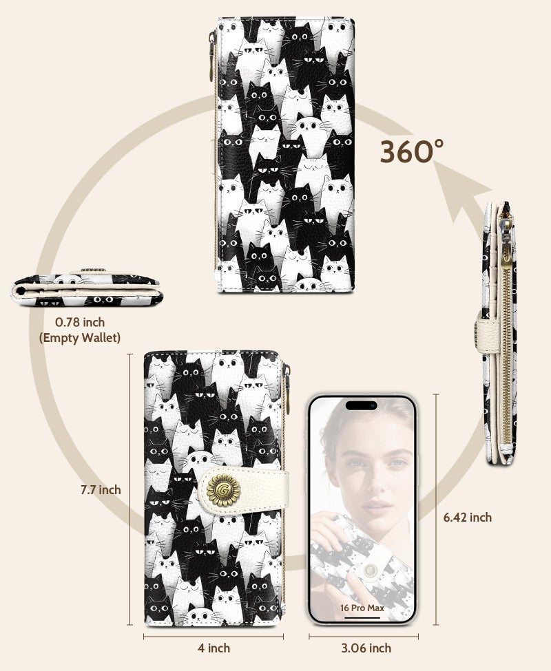 GIANCOMICS White Black Cat Womens Wallet RFID Blocking, Credit Card Holder Bifold, PU Leather Travel Billfold, Long Cute Cash Purse, Zipper Coin Pocket Clutch, 11 Card Slots, Ladies Gift Woman - Image 5
