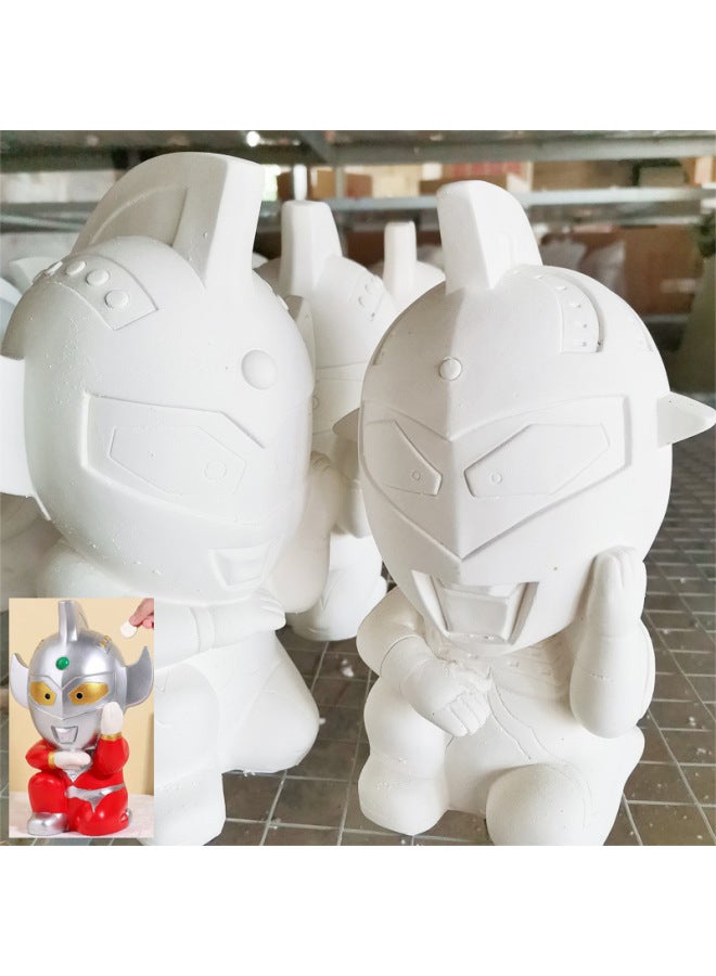 Popular Online Celebrity Plaster Painted Doll Coloring Doll Children's Diy Graffiti Toy Storage Jar Decoration Ornaments-Color:[Real Plaster] Ultraman (send 12 Color Pigment Strips) - Image 1