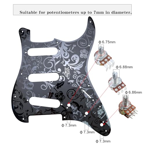 OVSAL Stainless Steel Guitar Pick guard 11 holes SSS Single Coil Mounting Screws 9/32''Potentiometer Metal Electric Guitar Pickguard Compatible with Stratocaster Strat ST Style Guitar(Black) - Image 2