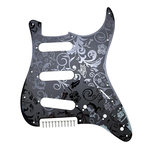 OVSAL Stainless Steel Guitar Pick guard 11 holes SSS Single Coil Mounting Screws 9/32''Potentiometer Metal Electric Guitar Pickguard Compatible with Stratocaster Strat ST Style Guitar(Black) - Image 1