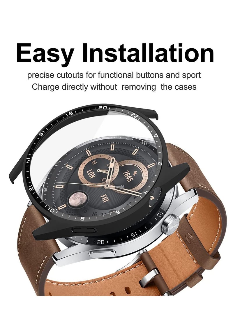 Generic - 2 Pack Tempered Glass and PC Case for Huawei Watch GT3 46mm Ultra Thin 360 Protection Black - Image 1