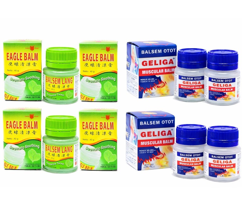 Muscle pain relief balm set - 20g (4 cans of Qaliqah - 4 cans of green balm)