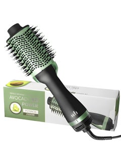 Avocado 3D One Step Hair Dryer,Volumizer Hot Air Hair Dryer Brush,Salon Negative Electric Blow Dryer Rotating Curler and Ion Hair Straightener Brush for Fast Drying,Straightening,Curling
