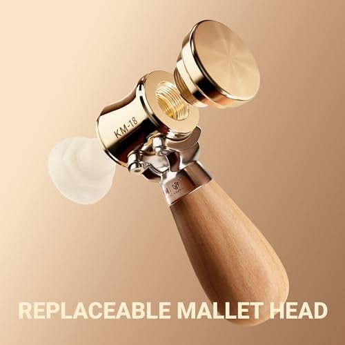 HONGDUI KM18 Woodworking Carving Mallet 22oz Brass Chisel Mallet Hammer Interchangeable HeadUrethaneBrass Ergonomic Wooden Handle Non Marring Urethane Head Protects Wood Carving and Chisels - Image 3