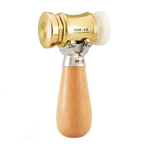 HONGDUI KM18 Woodworking Carving Mallet 22oz Brass Chisel Mallet Hammer Interchangeable HeadUrethaneBrass Ergonomic Wooden Handle Non Marring Urethane Head Protects Wood Carving and Chisels - Image 1