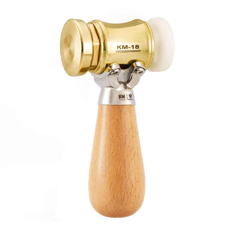 HONGDUI KM18 Woodworking Carving Mallet 22oz Brass Chisel Mallet Hammer Interchangeable HeadUrethaneBrass Ergonomic Wooden Handle Non Marring Urethane Head Protects Wood Carving and Chisels - Image 2