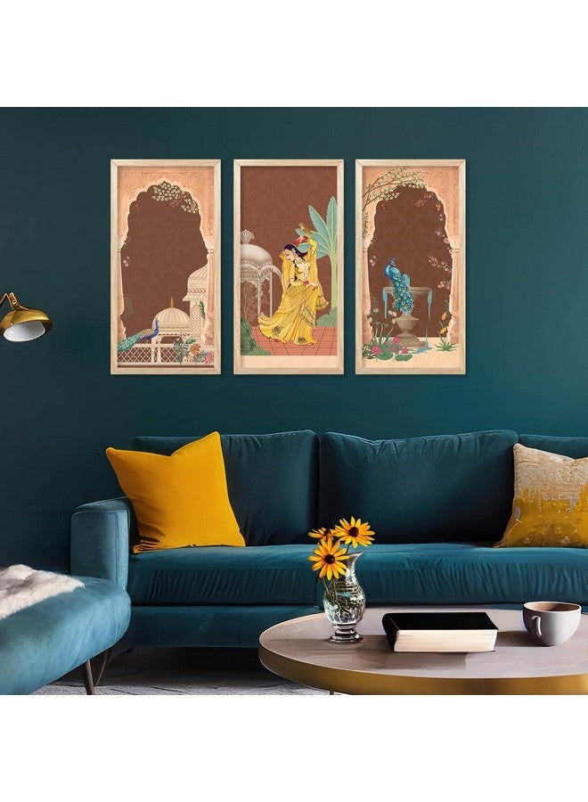 kotart - Traditional Indian Art Pichwai Wall Décor Paintings | Painting for wall Decoration | Madhubani Art Painting with Frame for Living Room set of 3 (10X19 INCH, B) - Image 4