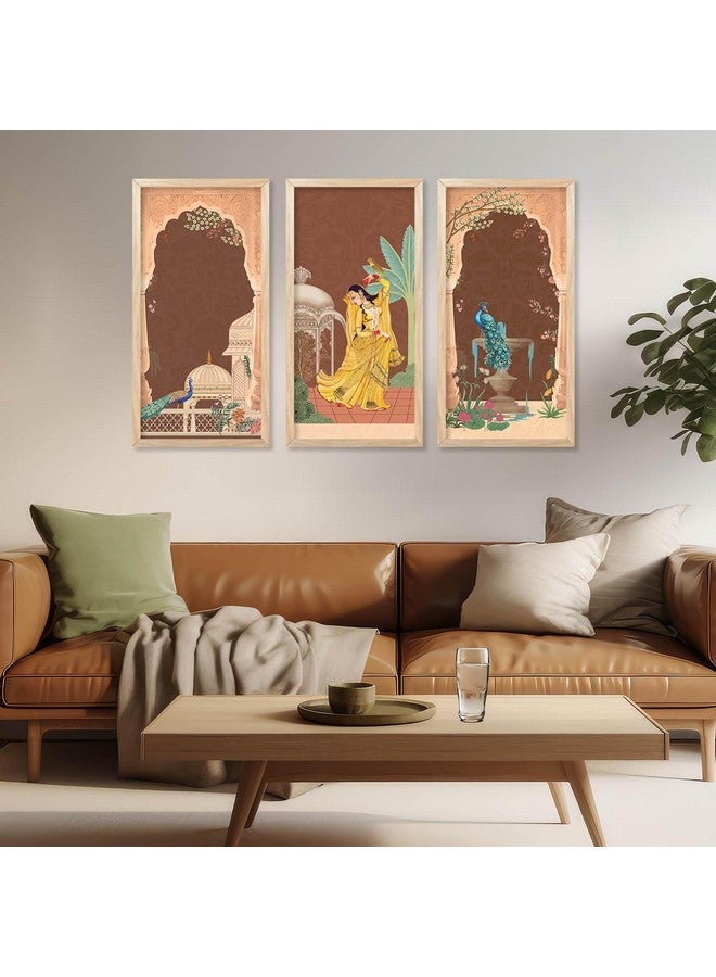 kotart - Traditional Indian Art Pichwai Wall Décor Paintings | Painting for wall Decoration | Madhubani Art Painting with Frame for Living Room set of 3 (10X19 INCH, B) - Image 5