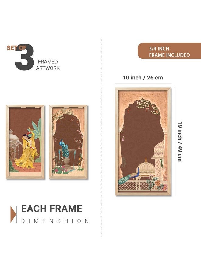 kotart - Traditional Indian Art Pichwai Wall Décor Paintings | Painting for wall Decoration | Madhubani Art Painting with Frame for Living Room set of 3 (10X19 INCH, B) - Image 2