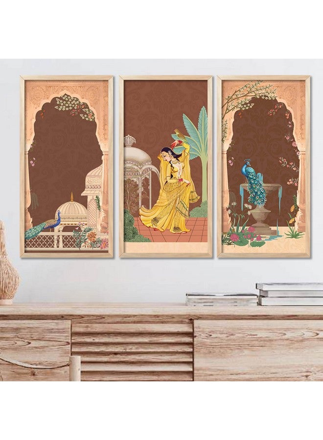 kotart - Traditional Indian Art Pichwai Wall Décor Paintings | Painting for wall Decoration | Madhubani Art Painting with Frame for Living Room set of 3 (10X19 INCH, B) - Image 1
