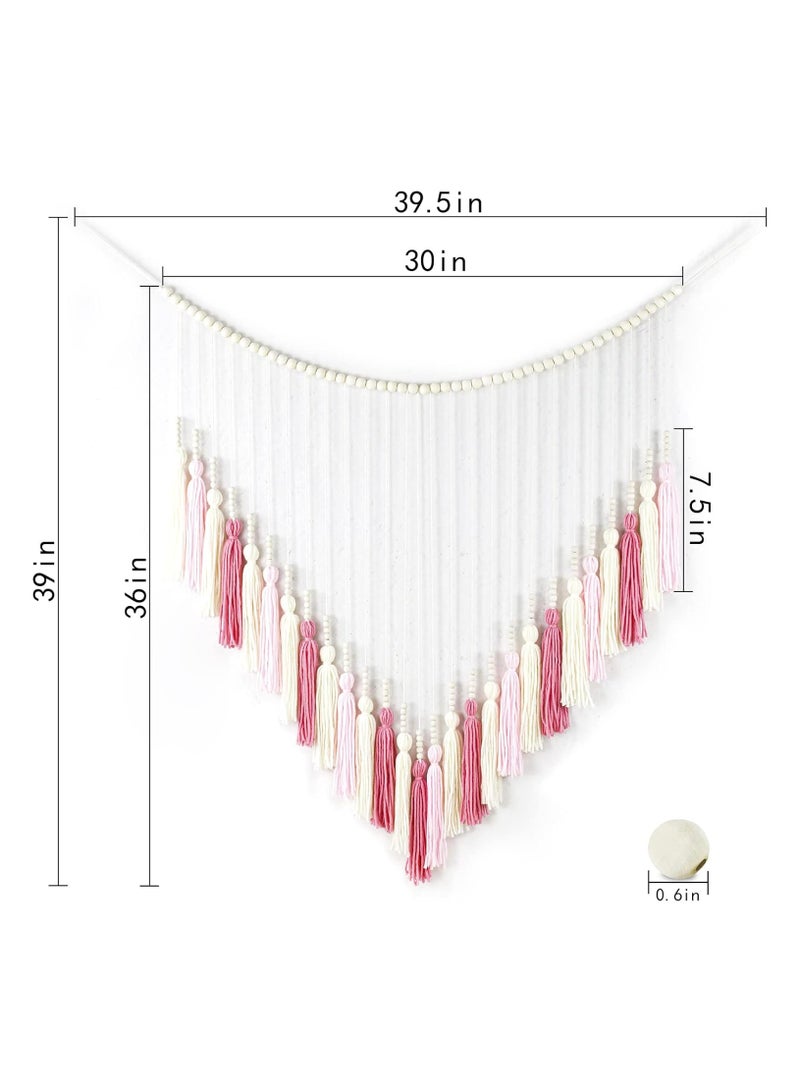 Macrame Wall Hanging, Large Blush Pink Tassel Wall Decor Wood Beads,Boho Garland Decor,Bohemian Tapestry Girls Nursery Bedroom Living Room Dorm Home Decoration Classroom Office Birthday Party 30"X36" - Image 2