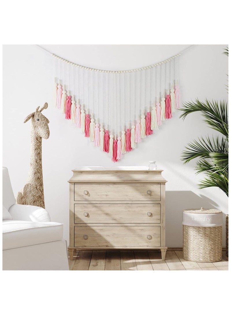 Macrame Wall Hanging, Large Blush Pink Tassel Wall Decor Wood Beads,Boho Garland Decor,Bohemian Tapestry Girls Nursery Bedroom Living Room Dorm Home Decoration Classroom Office Birthday Party 30"X36" - Image 3