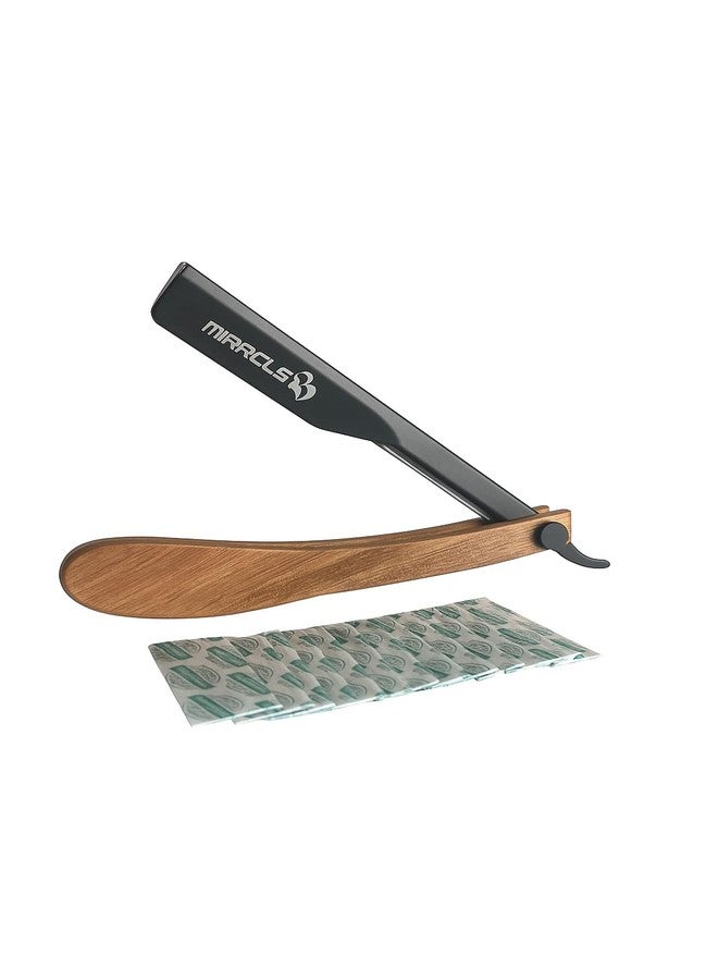 Miracle Classic Barber Straight Razor with Blades - Professional Wooden Handle Shaving Tool for Facial Hair, Neckline & Detailing By MIRACLE - Image 1