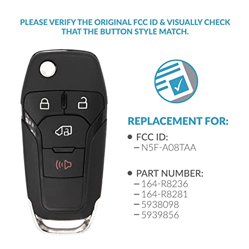 Keyless2Go Replacement for 4 Button Replacement Remote Flip Key for Ford Transit N5F-A08TAA 164-R8236-2 Pack - Image 3