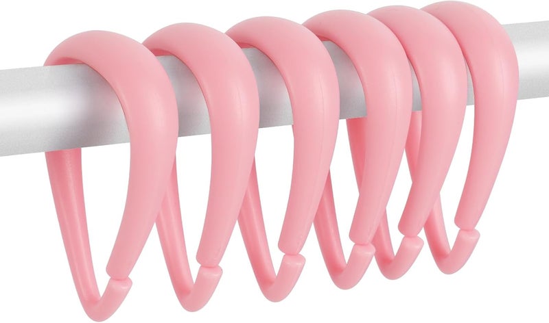 Topspring Pink Plastic Shower Curtain Hooks Rings - 12 Pcs Drop Shaped Light Pink Shower Hooks for Curtain Bathroom Shower Rod - Image 1