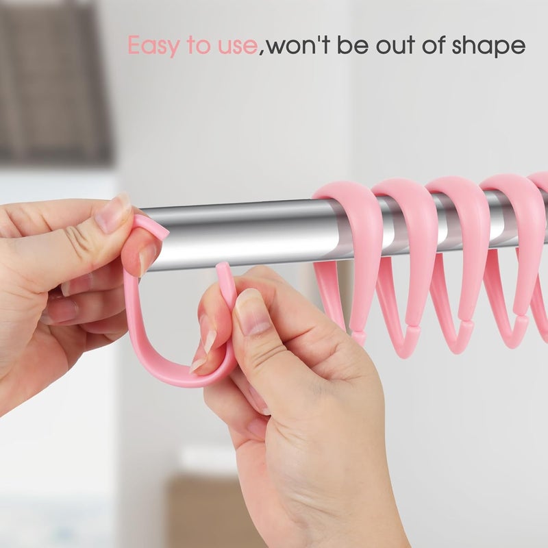 Topspring Pink Plastic Shower Curtain Hooks Rings - 12 Pcs Drop Shaped Light Pink Shower Hooks for Curtain Bathroom Shower Rod - Image 2