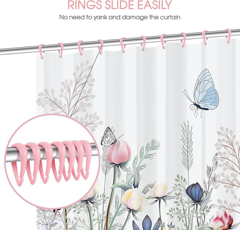 Topspring Pink Plastic Shower Curtain Hooks Rings - 12 Pcs Drop Shaped Light Pink Shower Hooks for Curtain Bathroom Shower Rod - Image 3