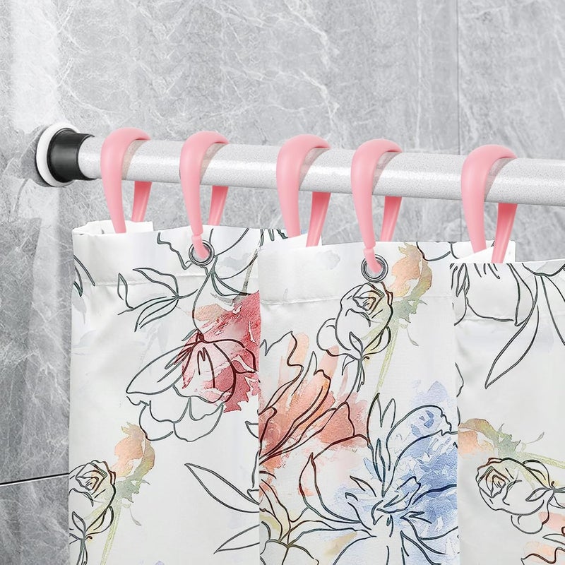 Topspring Pink Plastic Shower Curtain Hooks Rings - 12 Pcs Drop Shaped Light Pink Shower Hooks for Curtain Bathroom Shower Rod - Image 5