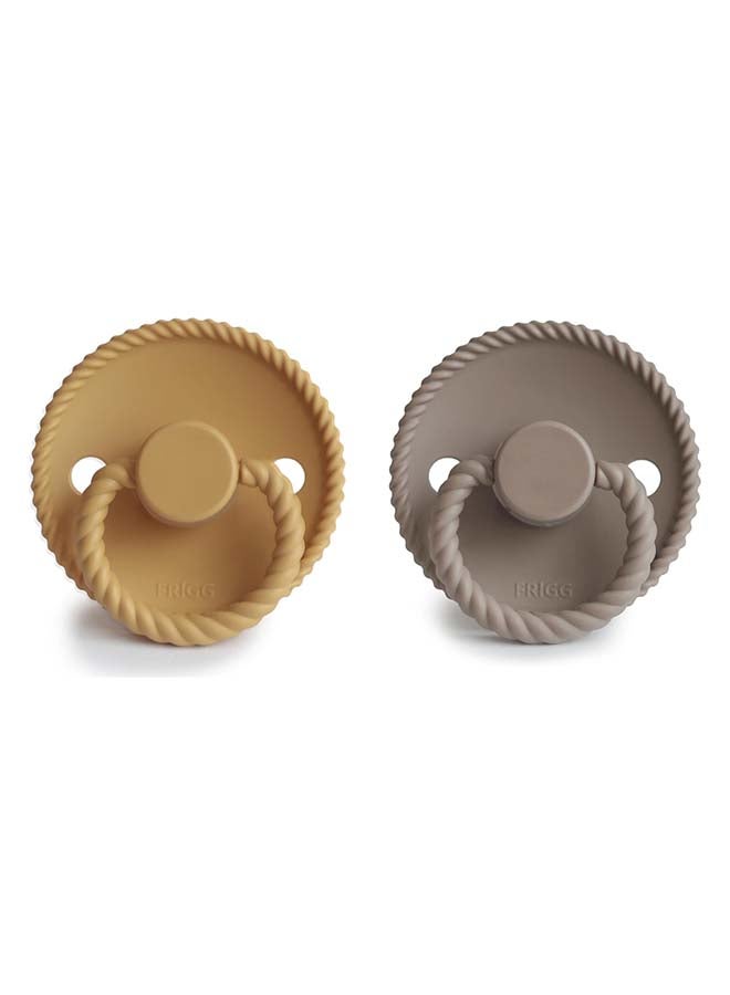 FRIGG Rope Silicone Baby Pacifier 0-6M 2-Pack Honey Gold/Portobello - Size 1 - Image 2