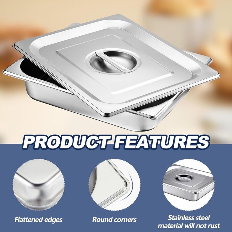 2 Pieces Silvery 2.6 Inch Deep Stainless Hotel Pan with Lid for Cooking - Image 5