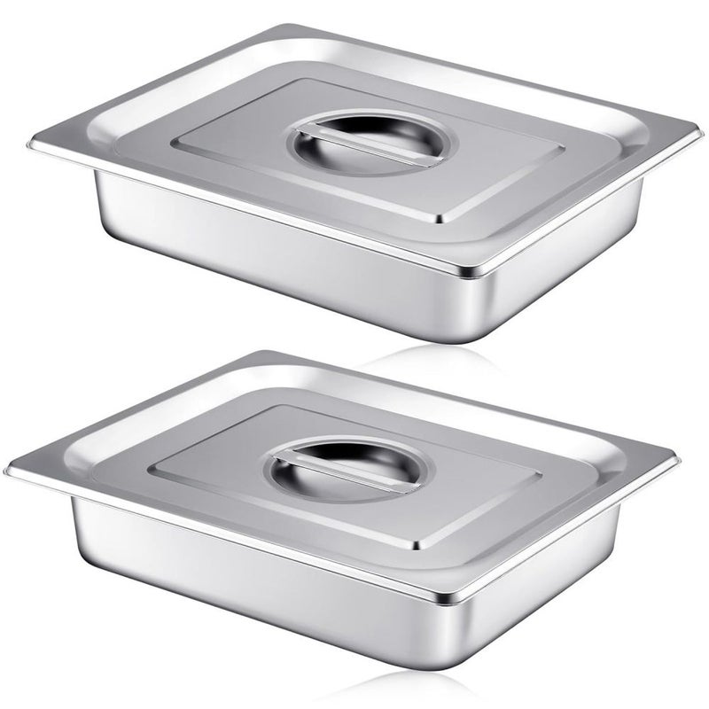 2 Pieces Silvery 2.6 Inch Deep Stainless Hotel Pan with Lid for Cooking - Image 4