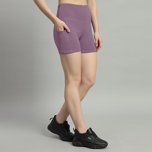 Mehrang High Waist Workout Shorts for Women, Midnight Sky, Bike Shorts with Elastic Waistband and Pockets, (S, Lavender) - Image 4