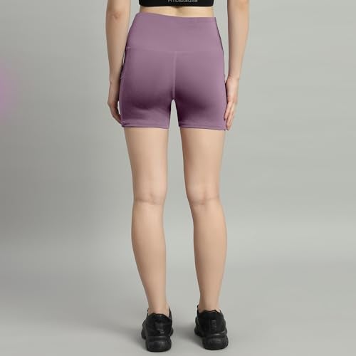 Mehrang High Waist Workout Shorts for Women, Midnight Sky, Bike Shorts with Elastic Waistband and Pockets, (S, Lavender) - Image 2