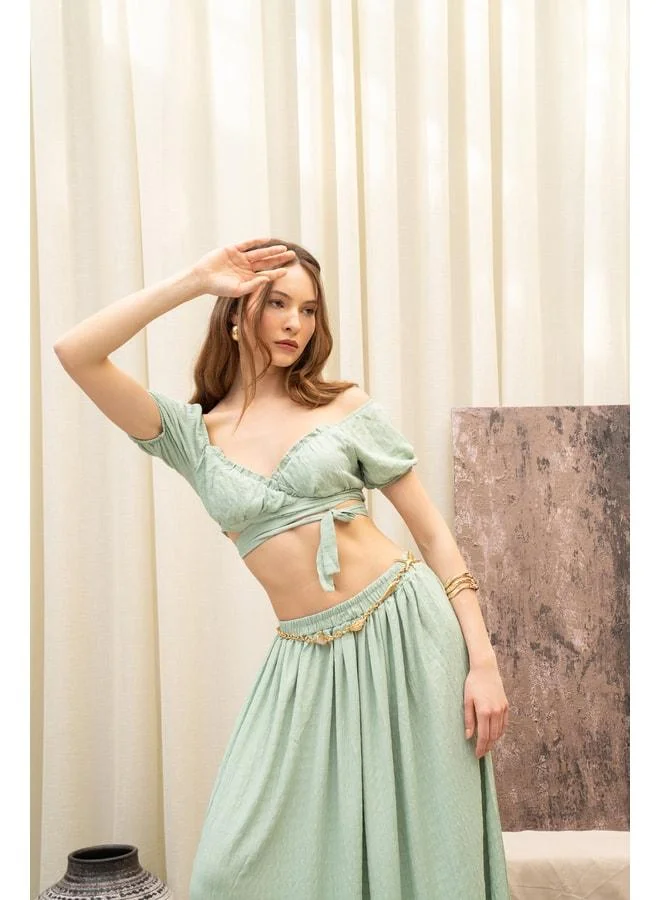 Indriya Green Crop Skirt Set