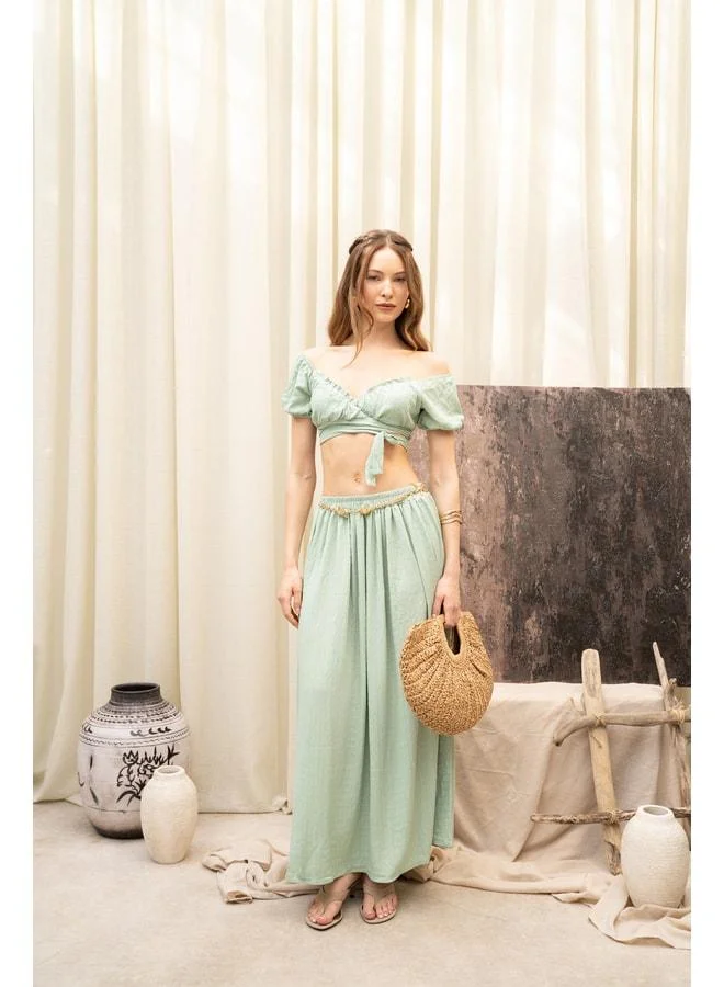 MAI STUDIOS CO.  Indriya Green Crop Skirt Set for Women | Best Price UAE