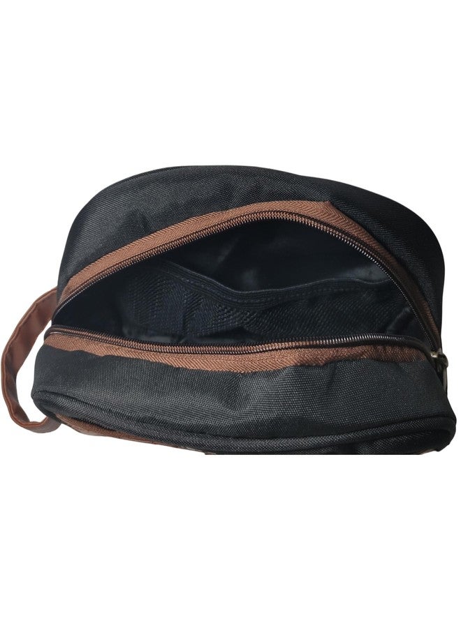 FAMEUS Multipurpose Travel and Toiletry Pouch with Faux Leather Detailing | Unisex Organizer Bag for Shaving Kit, Cosmetics, Medicine & Daily Essentials (Black) - Image 3