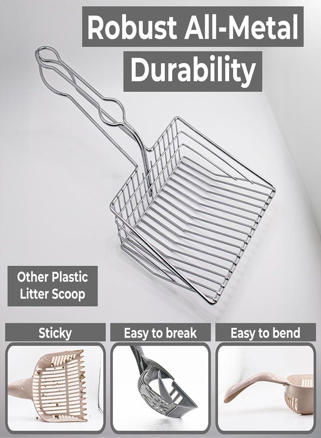 Ceybo Cat Litter Scoop - Extra Large Heavy Duty Metal Kitty Litter Scoop, Premium Stainless Steel Cat Poop Scooper, Durable Sifting Shovel with Long Handle for Easy Cleanup, Best cat scooper for litter box - Image 3