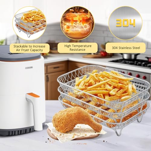 Kofebe Air Fryer Rack, Stackable Stainless Steel Air Fryer Basket, 3 Layers Cooling Racks for Oven Press Cooker, Rectangle AirFryer Accessories (7.6"Lx5.3"Hx3.7"H) - Image 2