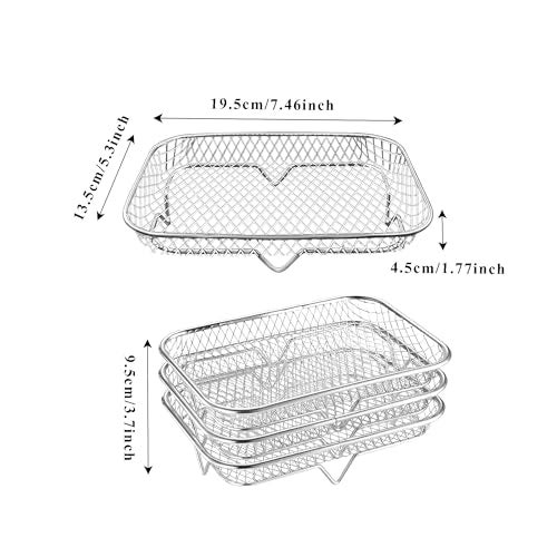 Kofebe Air Fryer Rack, Stackable Stainless Steel Air Fryer Basket, 3 Layers Cooling Racks for Oven Press Cooker, Rectangle AirFryer Accessories (7.6"Lx5.3"Hx3.7"H) - Image 4