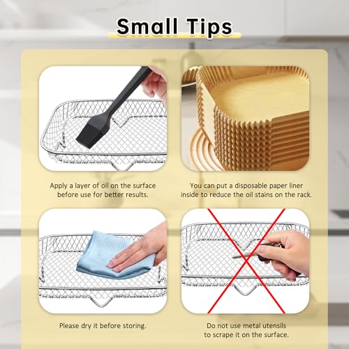 Kofebe Air Fryer Rack, Stackable Stainless Steel Air Fryer Basket, 3 Layers Cooling Racks for Oven Press Cooker, Rectangle AirFryer Accessories (7.6"Lx5.3"Hx3.7"H) - Image 5