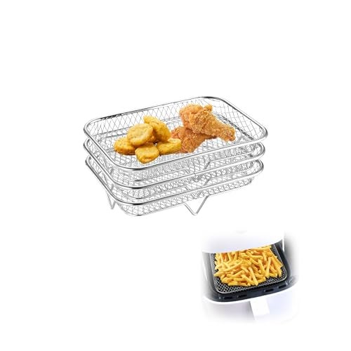Kofebe Air Fryer Rack, Stackable Stainless Steel Air Fryer Basket, 3 Layers Cooling Racks for Oven Press Cooker, Rectangle AirFryer Accessories (7.6"Lx5.3"Hx3.7"H) - Image 1
