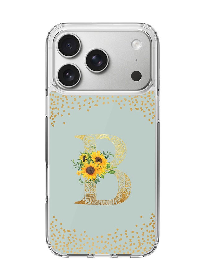 Stylizedd Classic Clear MagSafe Case for iPhone 17 Pro , Hybrid Soft Case Flexible Edges Anti Drop TPU PC Gel Thin Transparent Cover [ Designed for iPhone 17 Pro ] - Custom Monogram Initial Letter Floral Pattern Alphabet - B  (Light Grey )