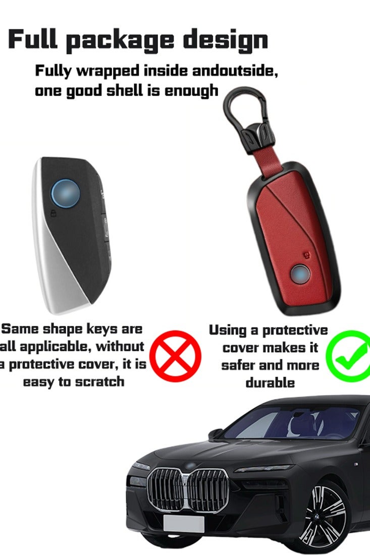 Car key sleeve, suitable for BMW car key sleeve, perfectly wraps car keys, higher-end, fall-resistant, material: the first layer of cowhide. goodcar - Image 5