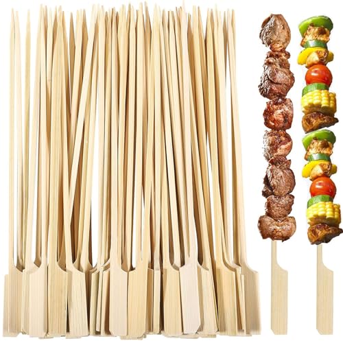 Lanjue 200 Pieces Bamboo Paddle Skewers 18CM Flat Burgers Sticks Children Kids Wooden Fruits Picks Cocktail Barbecue Kebabs for Buffets Party Fountain Fondue Stick Holders 5615