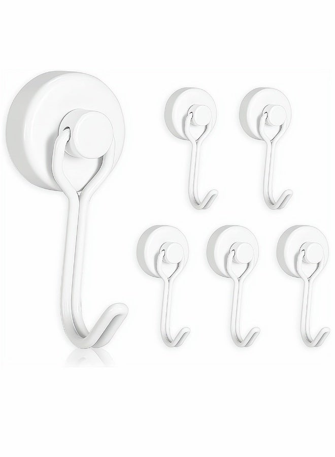Magnetic Hooks Pack of 6 White Heavy Duty Strong Neodymium Magnet Hook 30 Lbs with Rust Proof for Indoor Outdoor Hanging Refrigerator Grill Kitchen Key Holder Locker Classroom - Image 1